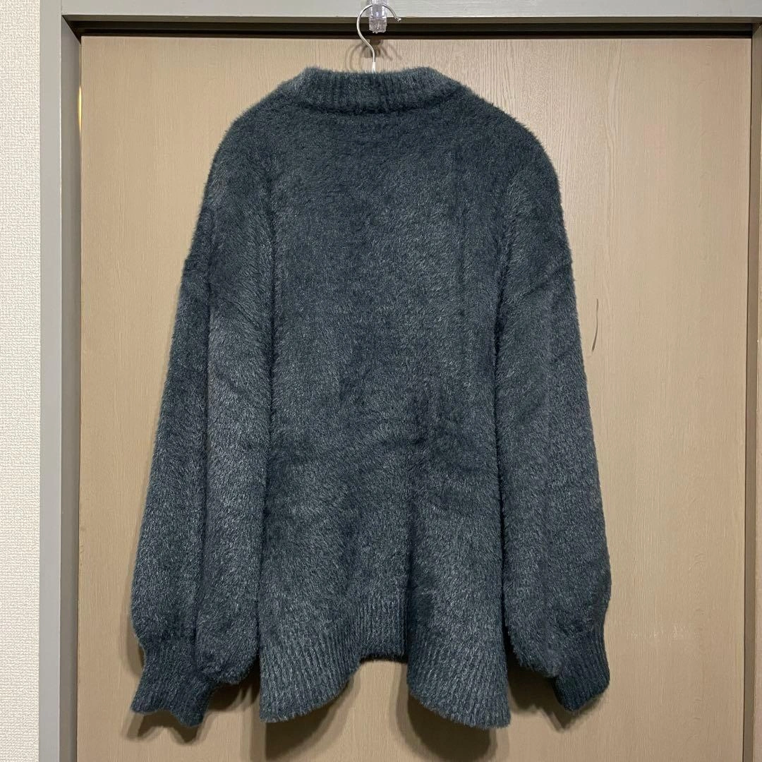 Loose ボリュームスリーブ オーバーシャギーニット ブルーグリーン Sの写真2枚目