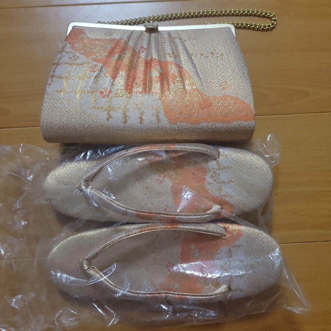 和装用バッグ 草履 セット ゴールド オレンジ