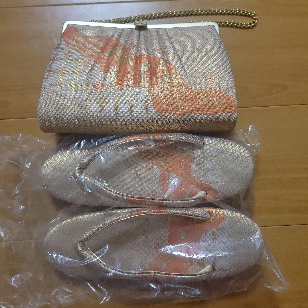 和装用バッグ 草履 セット ゴールド オレンジ