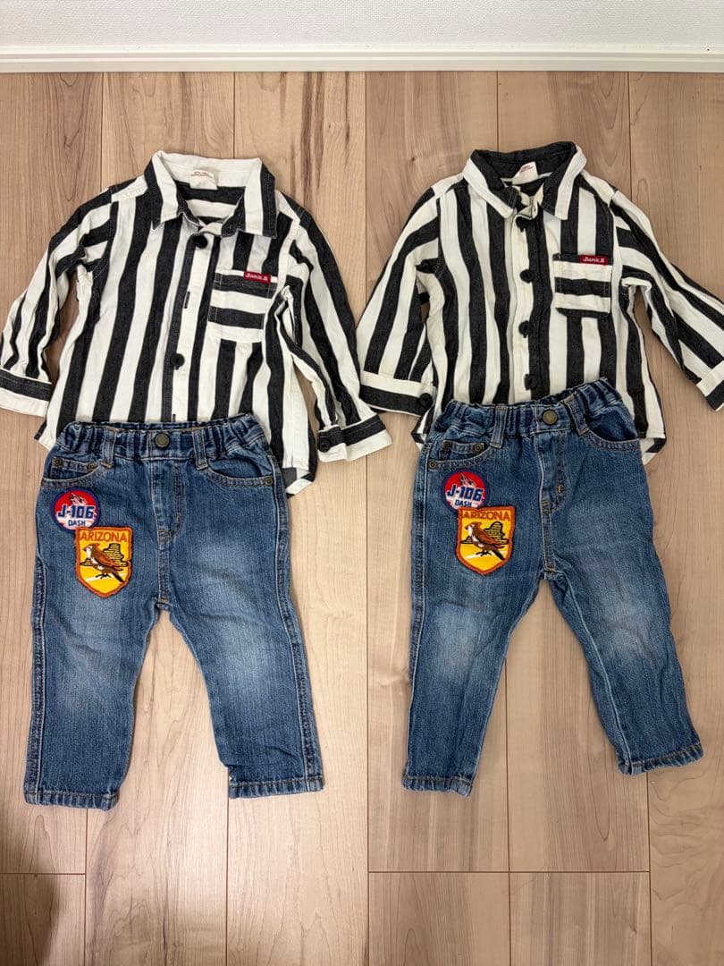 JUNK STORE 兄弟 お揃いコーデ 80 90 4点セット デニム 双子