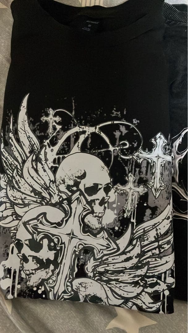 ROMWE スカル・クロス柄 半袖Tシャツ ブラック Sサイズの写真2枚目