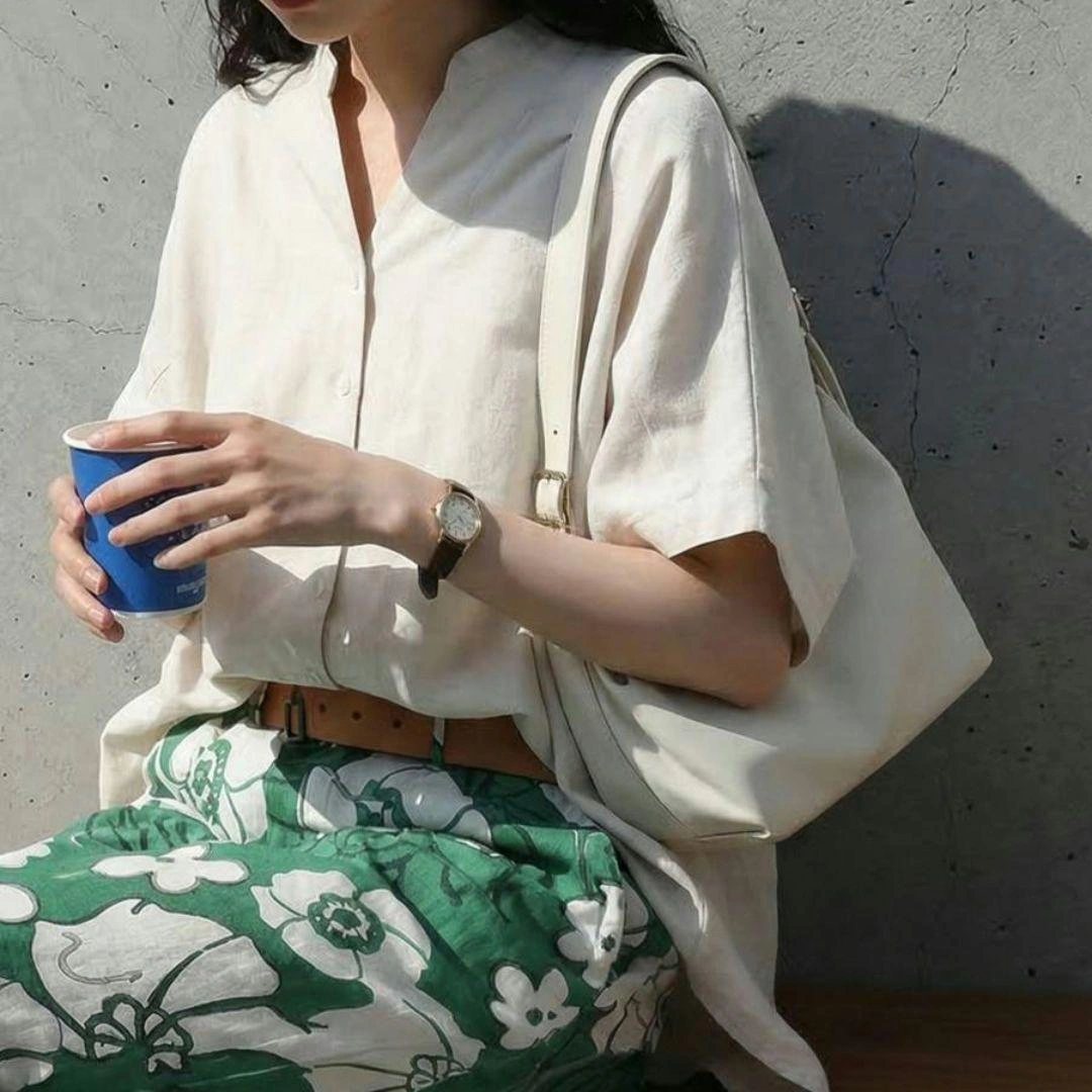 antiqua 麻×リネン混 半袖シャツ ブラウス リネンシャツ アンティカの写真3枚目