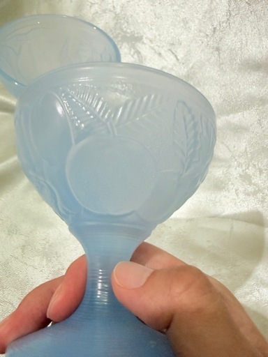 【フランス製】レトロ可愛い すりガラスのデザートグラス 2客セット（美品）の写真3枚目