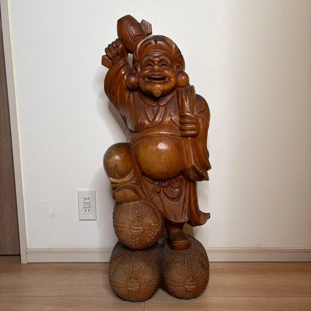 超大型 木彫り 大黒天 米俵 高さ93cm 七福神 置物 開運 縁起物 福の神の写真2枚目