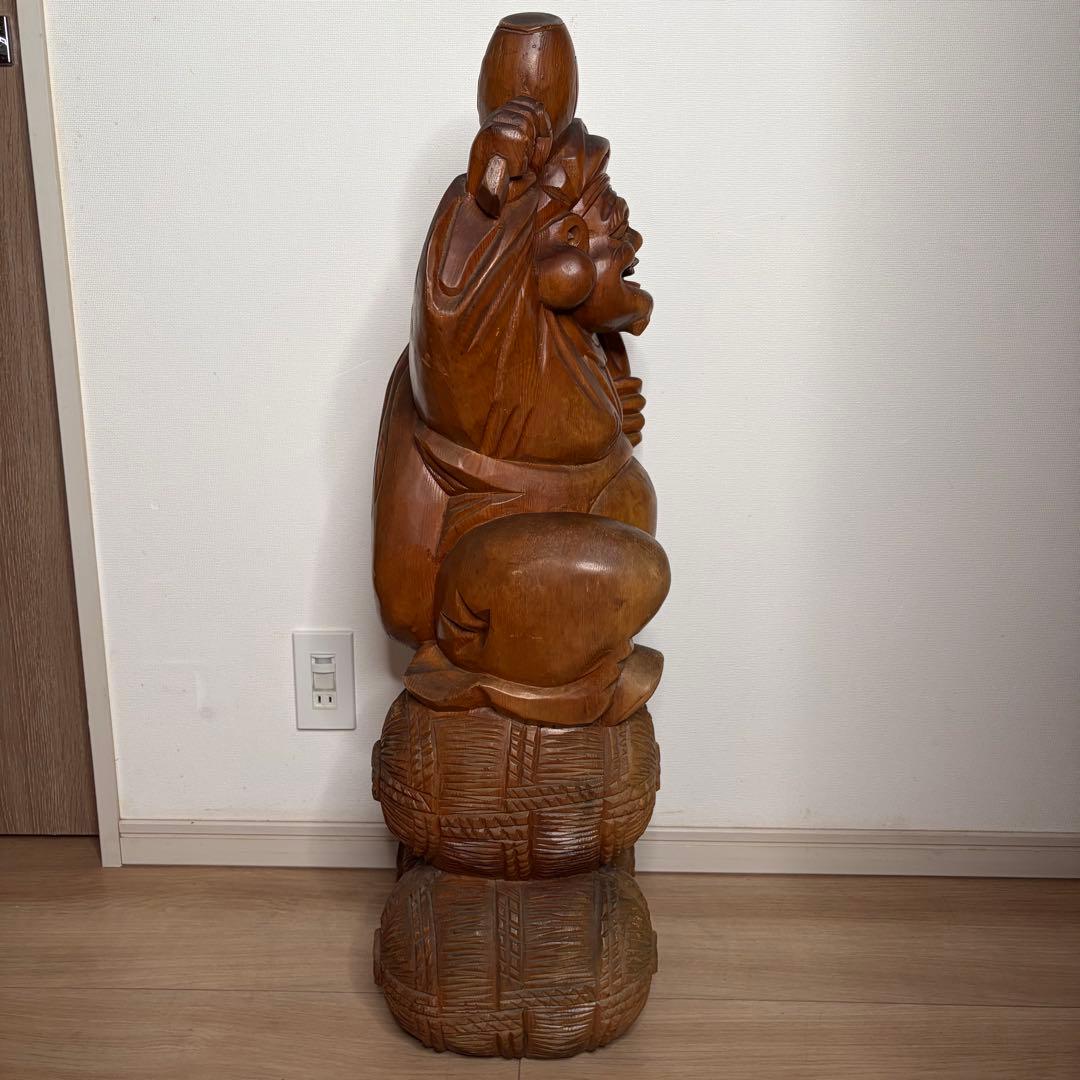 超大型 木彫り 大黒天 米俵 高さ93cm 七福神 置物 開運 縁起物 福の神の写真5枚目