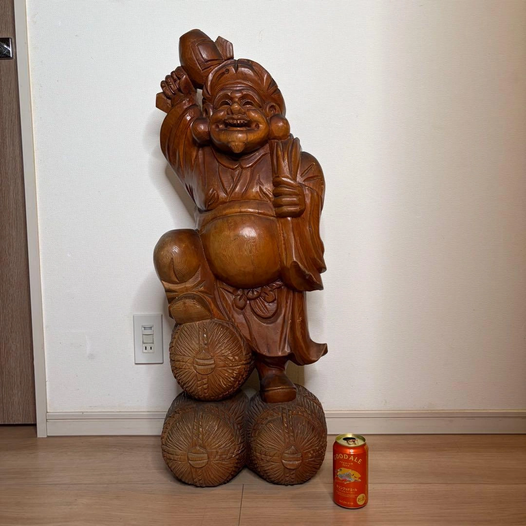 超大型 木彫り 大黒天 米俵 高さ93cm 七福神 置物 開運 縁起物 福の神の写真6枚目