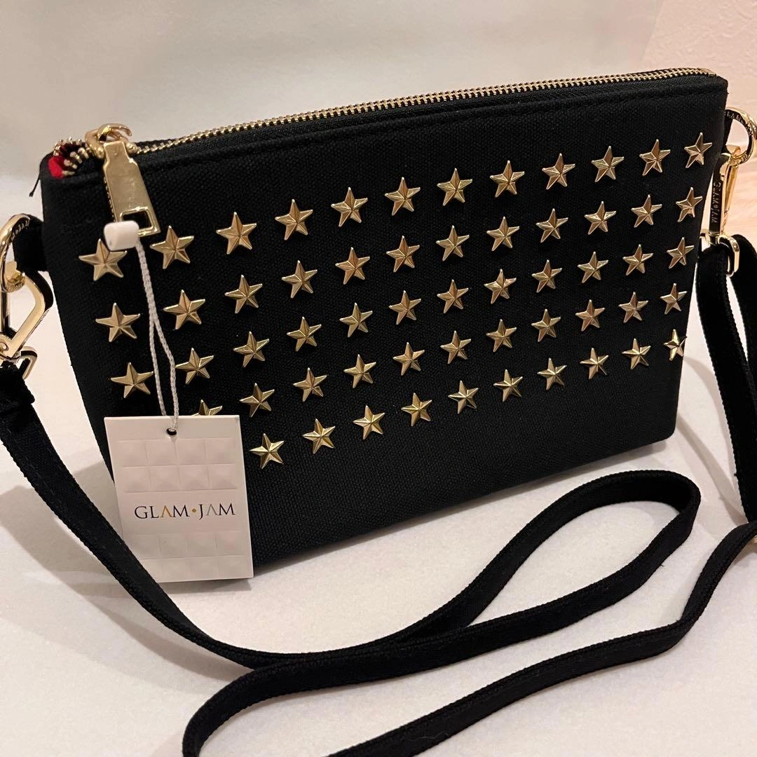 【新品タグ付】GLAM JAM グラムジャム 星スタッズ ショルダーポーチ 黒金の写真2枚目