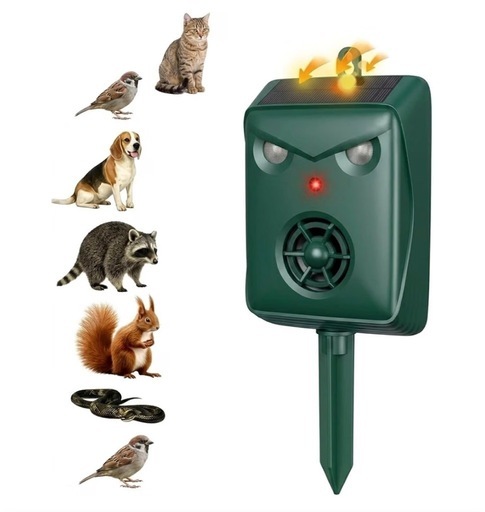 動物撃退器 猫よけ 超音波 ソーラー＆USB充電 IP68防水 (緑)
