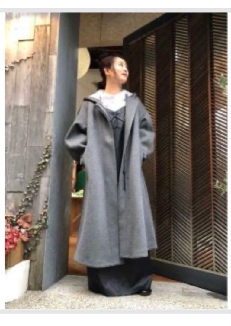 ENFOLD エンフォルド フーデッド ロングコート グレー 38 ガーメント付の写真2枚目