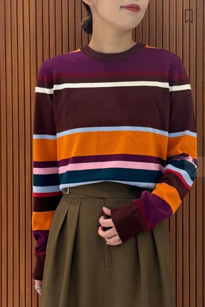 2024✨CABaN コットンカシミヤ マルチボーダークルーネックプルオーバーの写真5枚目