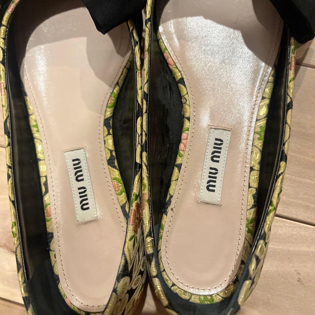 miu miu フラットシューズ バレエシューズ リボン 34半(22cm)の写真5枚目