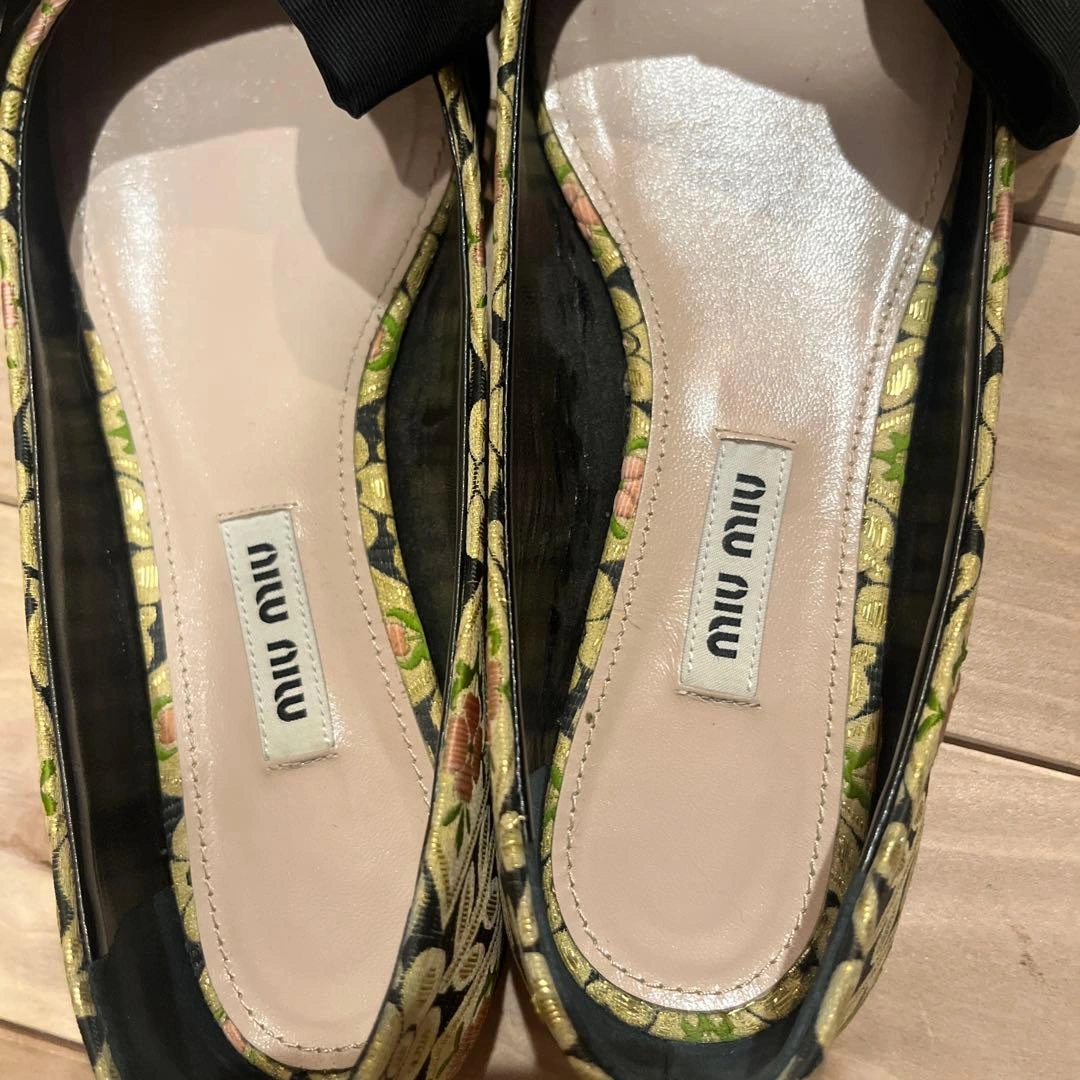 miu miu フラットシューズ バレエシューズ リボン 34半(22cm)の写真5枚目