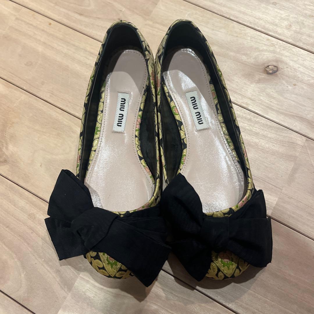 miu miu フラットシューズ バレエシューズ リボン 34半(22cm)の写真9枚目