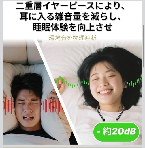 睡眠用イヤホン 寝ホン Bluetooth5.4 ネックバンド型（黒）の写真4枚目