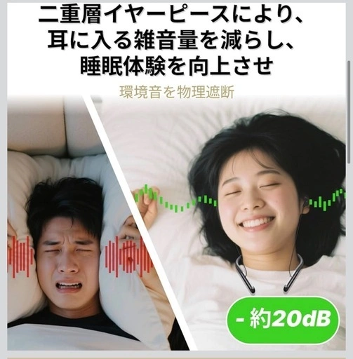 睡眠用イヤホン 寝ホン Bluetooth5.4 ネックバンド型(黒)の写真4枚目