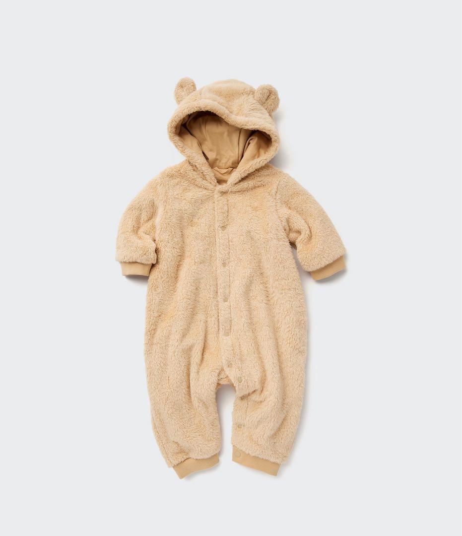 【80サイズ】UNIQLO くまロンパース　ファーフリースオールインワン