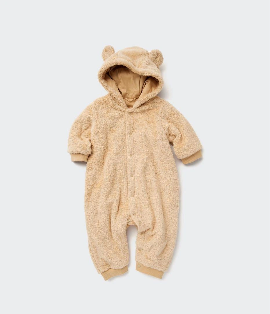 【80サイズ】UNIQLO くまロンパース ファーフリースオールインワン
