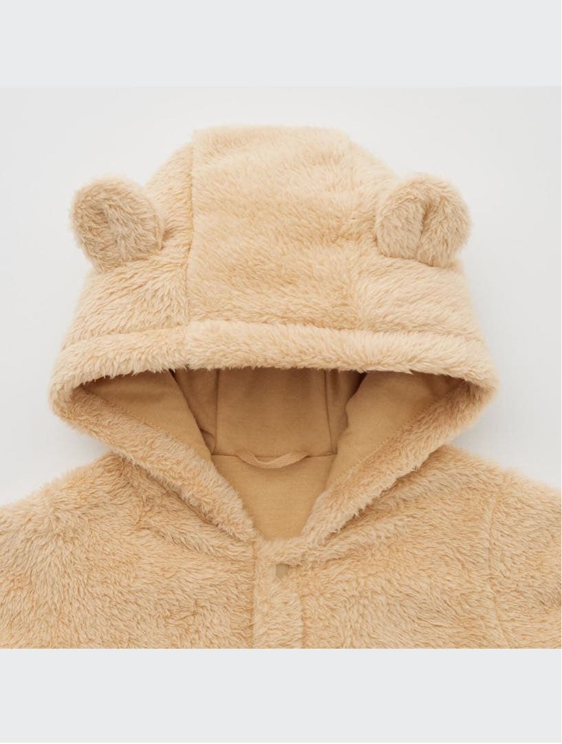 【80サイズ】UNIQLO くまロンパース　ファーフリースオールインワンの写真2枚目