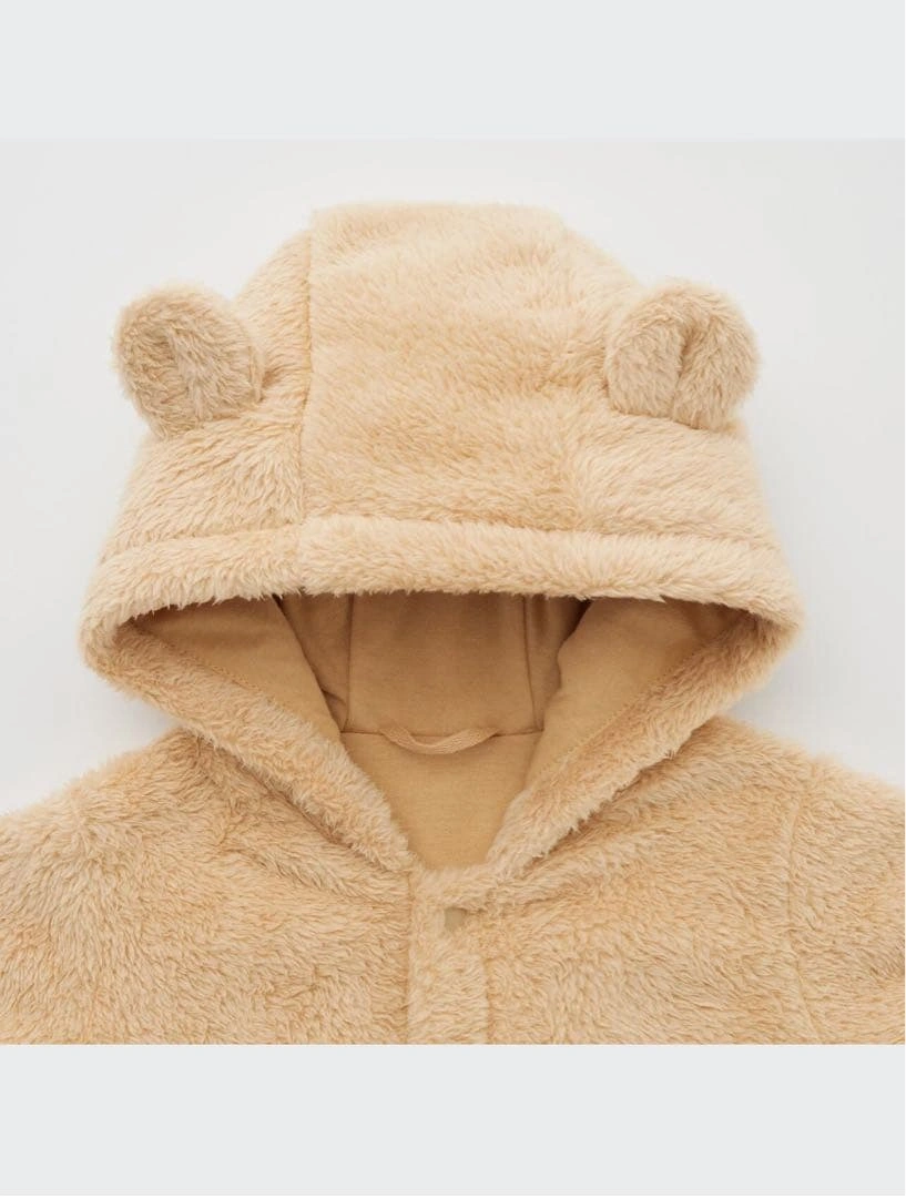 【80サイズ】UNIQLO くまロンパース ファーフリースオールインワンの写真2枚目
