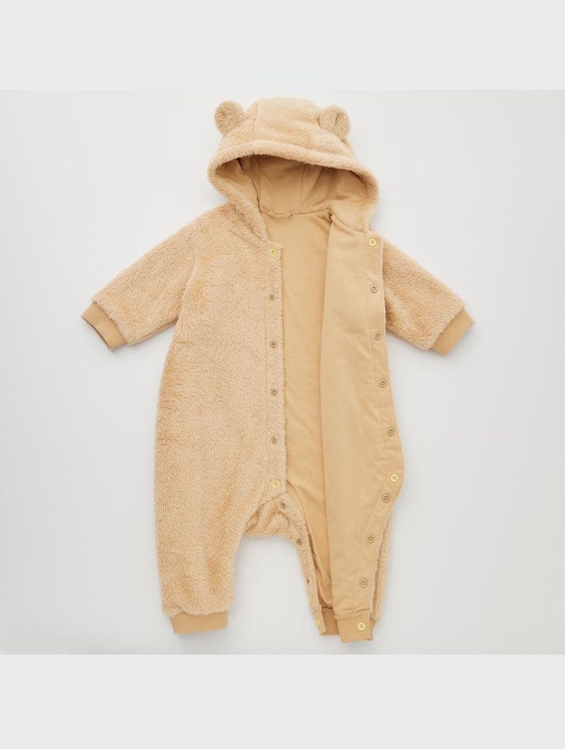 【80サイズ】UNIQLO くまロンパース　ファーフリースオールインワンの写真3枚目