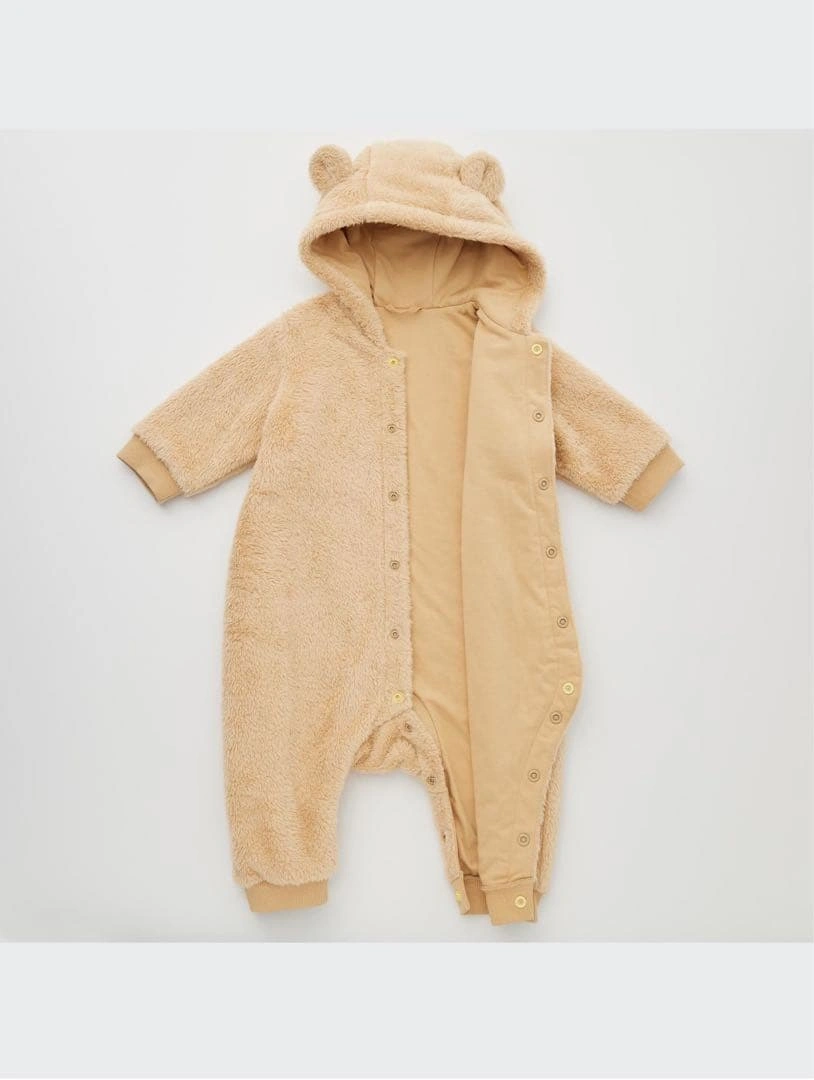 【80サイズ】UNIQLO くまロンパース ファーフリースオールインワンの写真3枚目