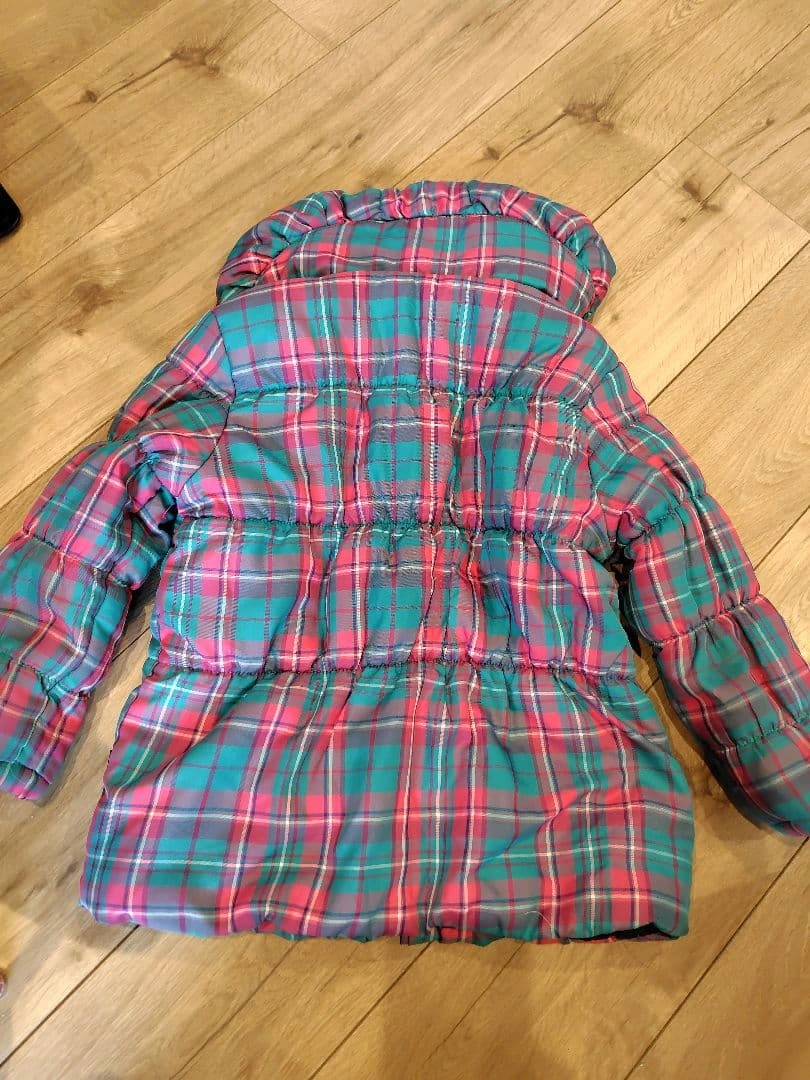TKSAPKIDピンクグリーンチェックダウン 100サイズの写真5枚目