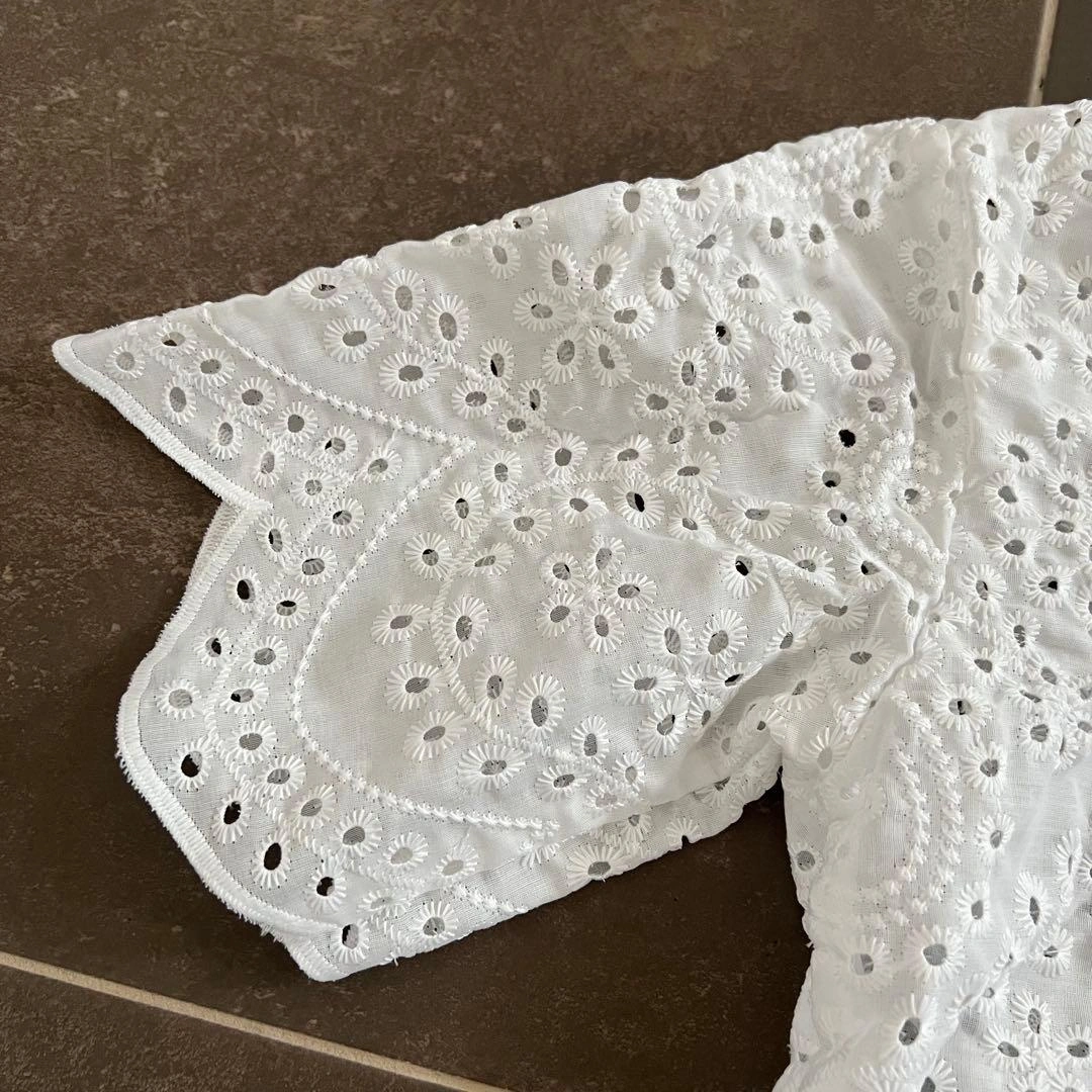 SHEIN COEURVA アイレット刺繍 半袖シャツ ホワイトの写真6枚目