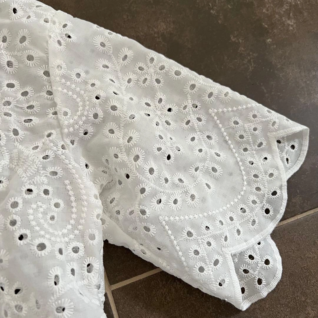 SHEIN COEURVA アイレット刺繍 半袖シャツ ホワイトの写真7枚目