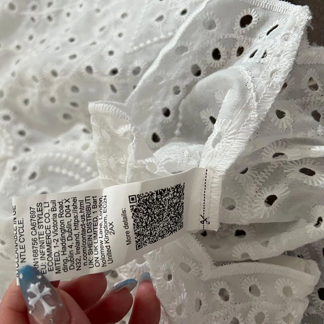 SHEIN COEURVA アイレット刺繍 半袖シャツ ホワイトの写真9枚目
