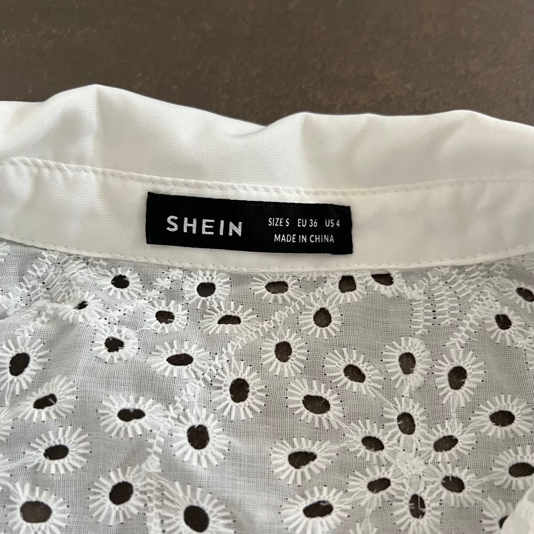 SHEIN COEURVA アイレット刺繍 半袖シャツ ホワイトの写真10枚目