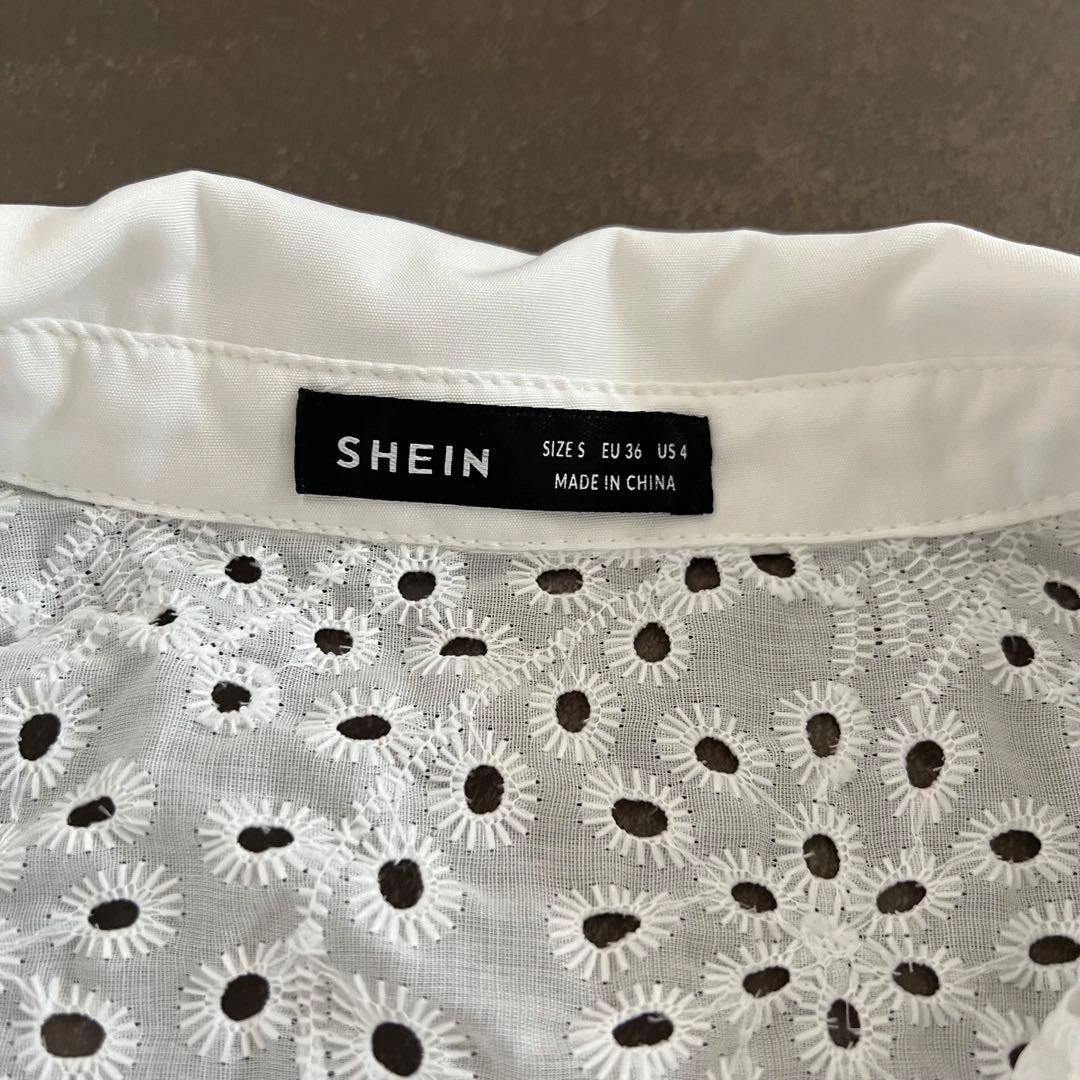 SHEIN COEURVA アイレット刺繍 半袖シャツ ホワイトの写真10枚目