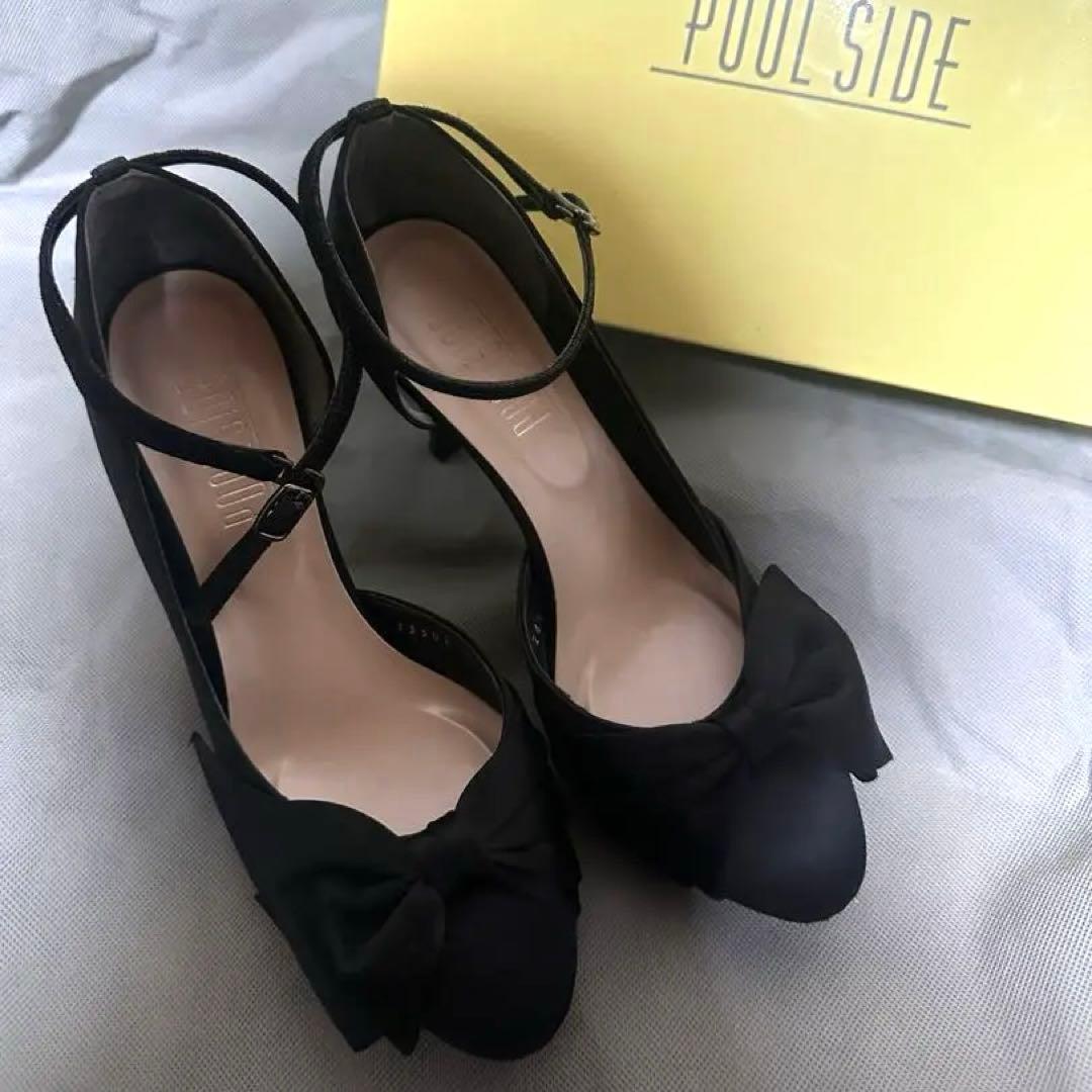 【美品】POOL SIDE リボンパンプス 24.5cm 黒 日本製 1回着用の写真2枚目