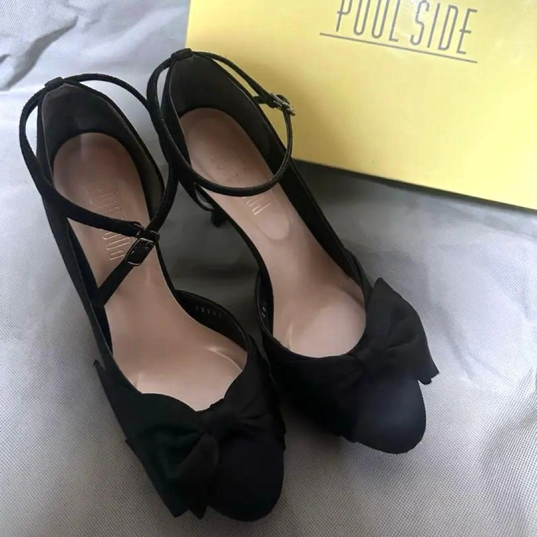 【美品】POOL SIDE リボンパンプス 24.5cm 黒 日本製 1回着用の写真2枚目