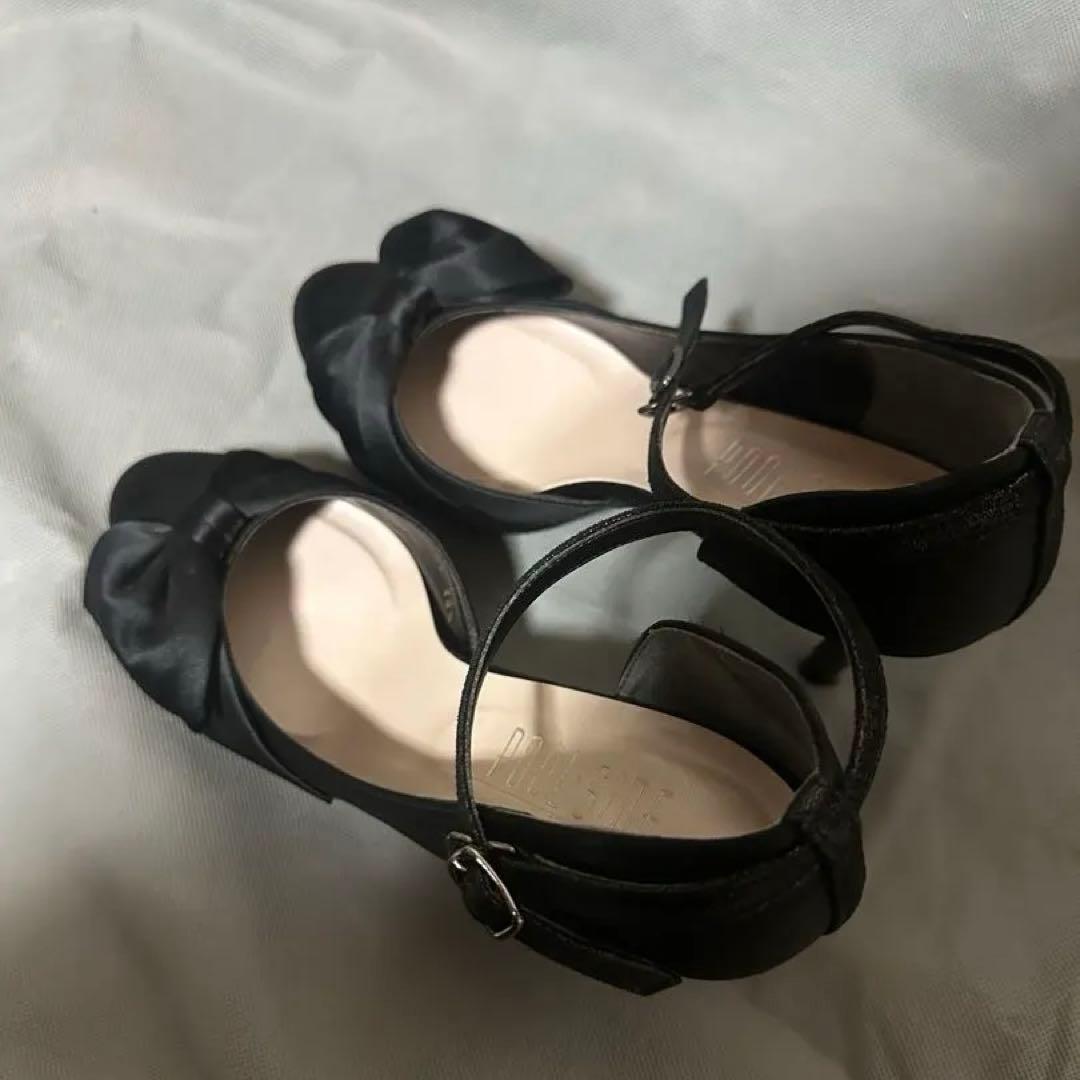【美品】POOL SIDE リボンパンプス 24.5cm 黒 日本製 1回着用の写真9枚目