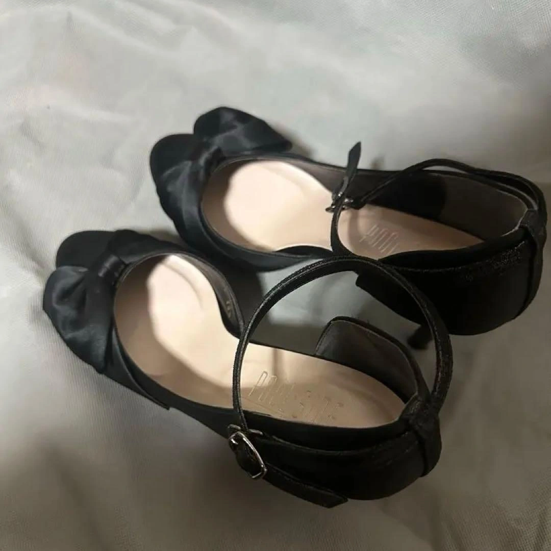 【美品】POOL SIDE リボンパンプス 24.5cm 黒 日本製 1回着用の写真9枚目