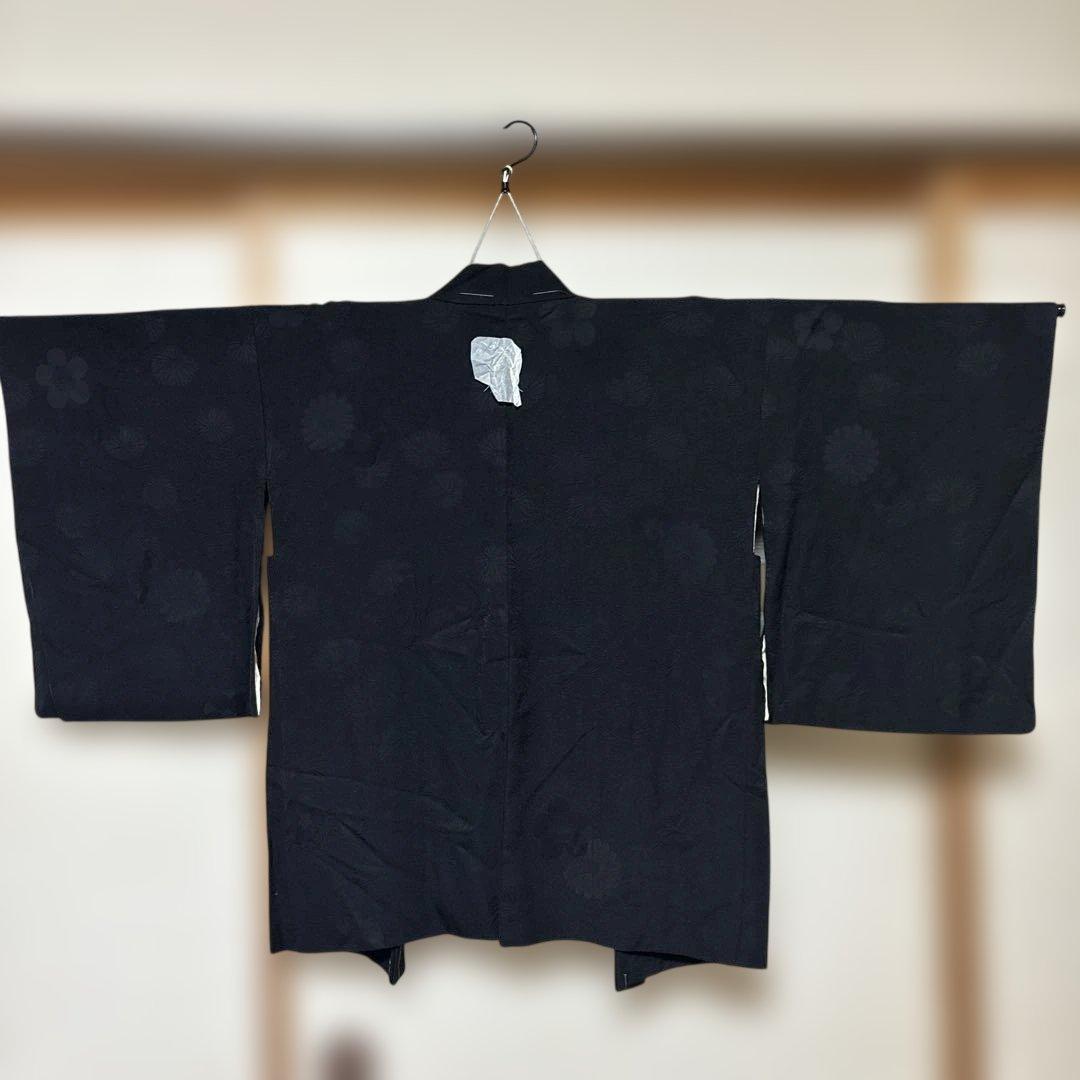 【新品未使用】黒羽織 しつけ糸付き 薄手 地紋入り 昭和レトロ 着物羽織リメイク