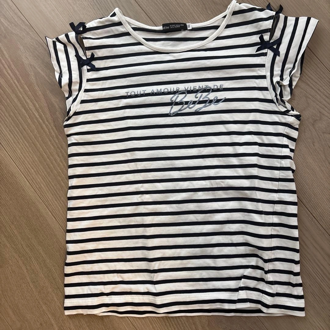 BeBe キッズ Tシャツ 140cm ボーダー リボン