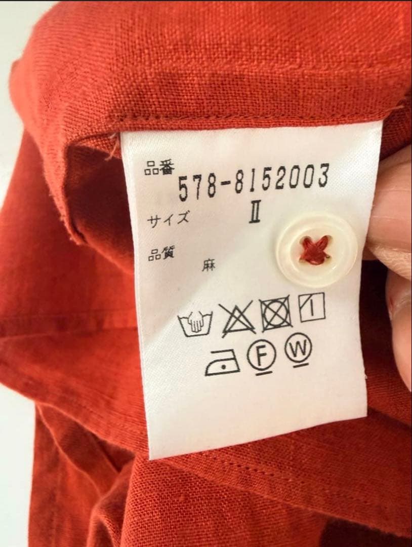 【クリーニング済、美品】MARGARET HOWELL リネン 半袖シャツ 朱色の写真3枚目
