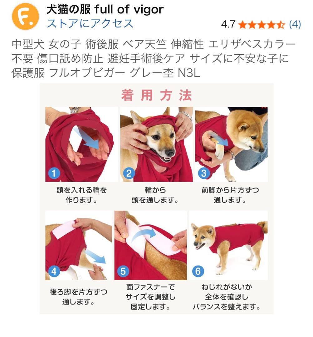 中型犬用 術後服 女の子 N3L 2枚グレー・赤セットの写真7枚目