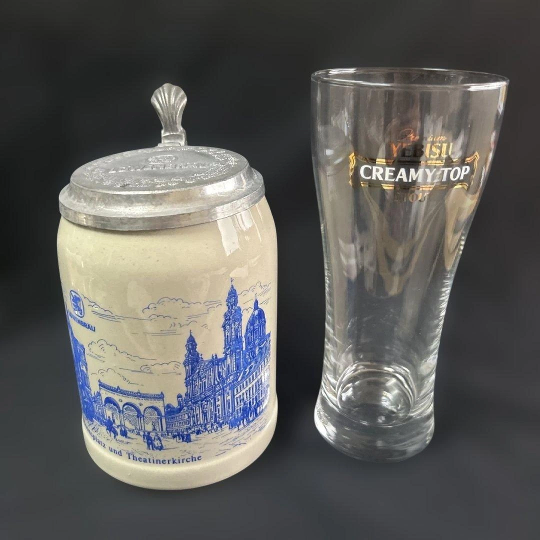 レーベンブロイ ジョッキ、ベルギービア ゴブレット、エビスビール、カンパリ 4脚の写真5枚目