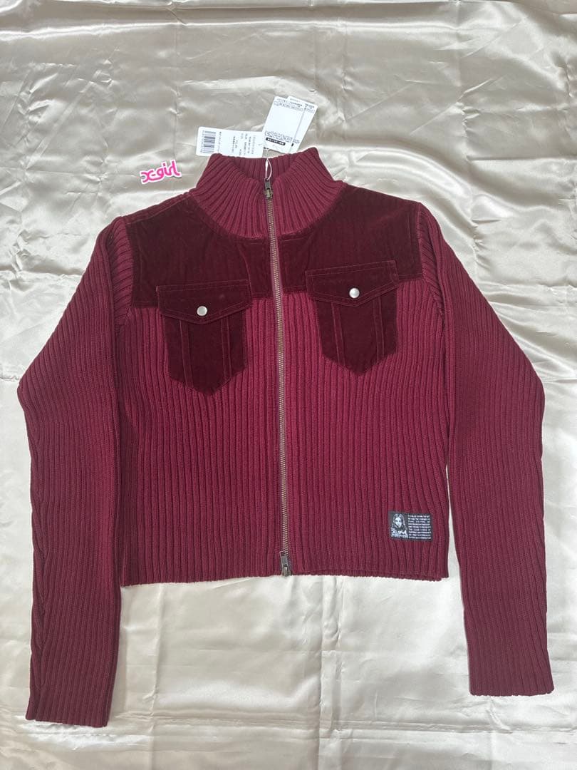 新品タグ付 X-girl VELOUR ZIP UP TOP バーガンディ M