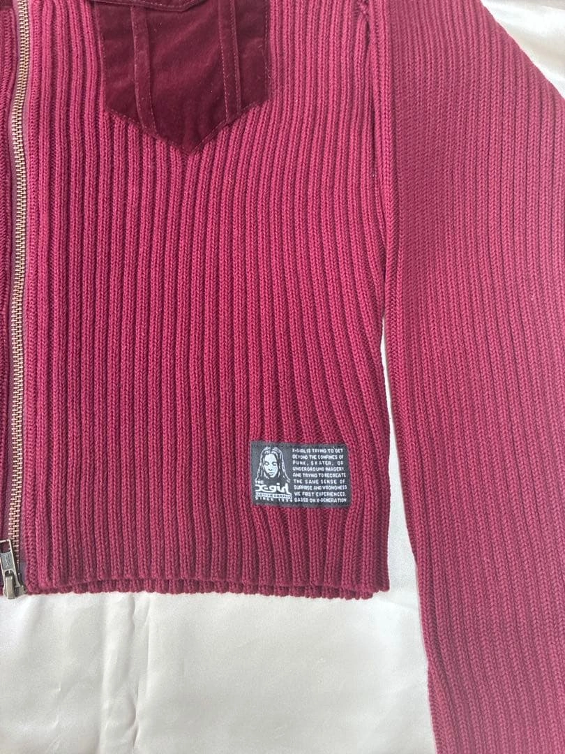 新品タグ付 X-girl VELOUR ZIP UP TOP バーガンディ Mの写真2枚目