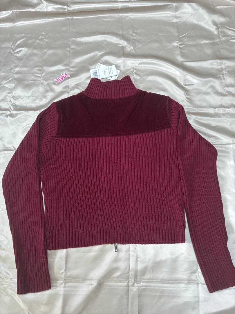 新品タグ付 X-girl VELOUR ZIP UP TOP バーガンディ Mの写真3枚目