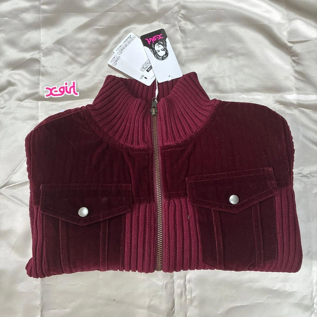 新品タグ付 X-girl VELOUR ZIP UP TOP バーガンディ Mの写真5枚目