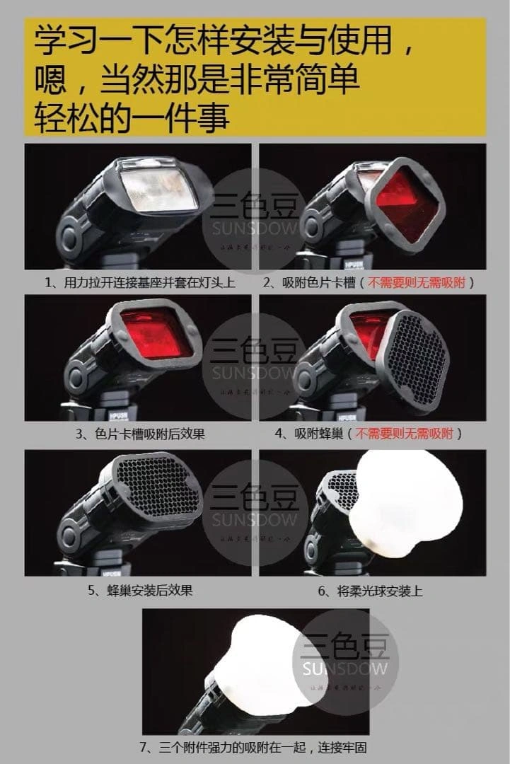 godoxストロボ用 カラーフィルター ハニカムグリッドディフューザーセットの写真9枚目