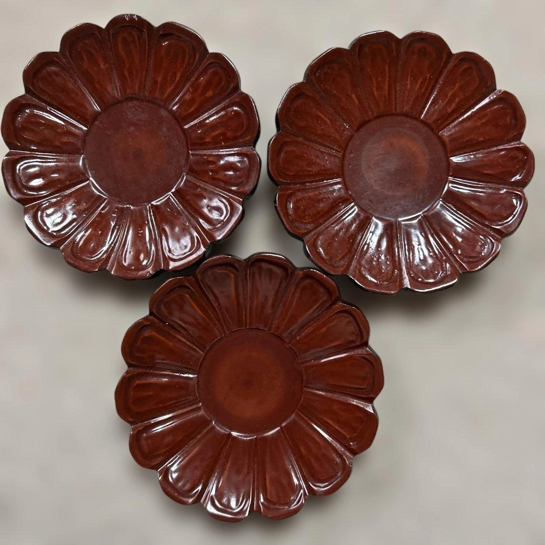 木製 輪花皿 3枚セット 茶托 菓子皿