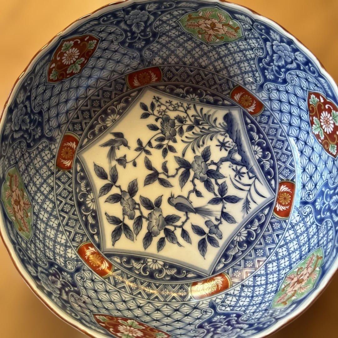 美濃焼・庫山窯（前畑陶器） 染付 鉢 花鳥文 輪花鉢 盛り鉢