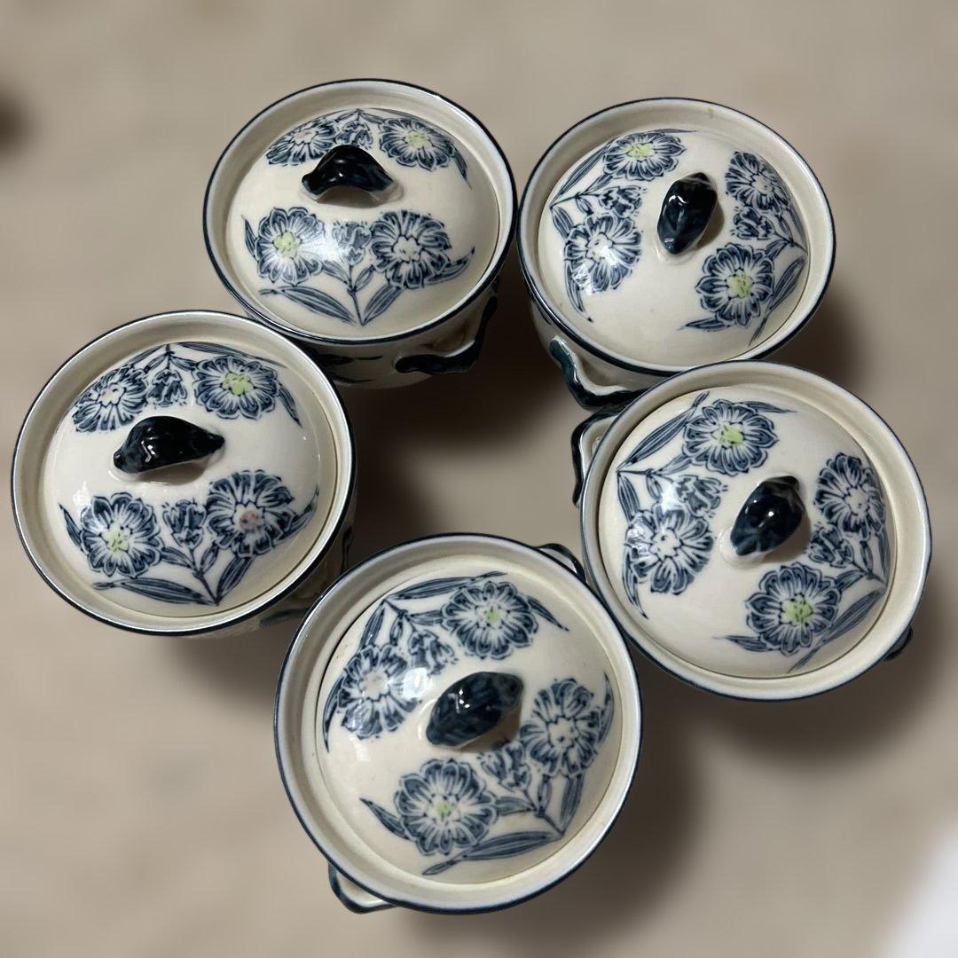 蓋付き煮物椀 5客セット 染付 花文様