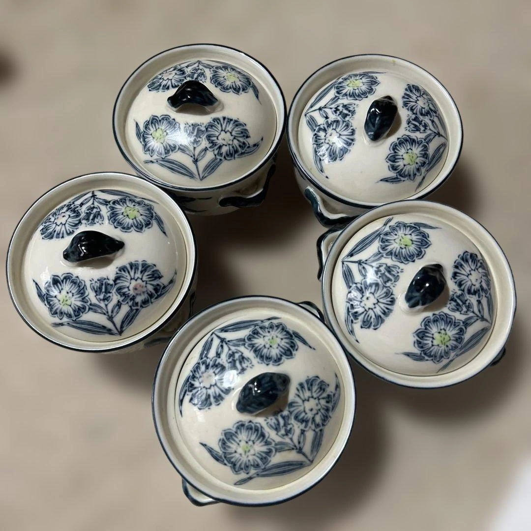 蓋付き煮物椀 5客セット 染付 花文様