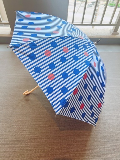 ドットストライプ 晴雨兼用長傘 日傘 Afternoon Tea LIVING ブルー